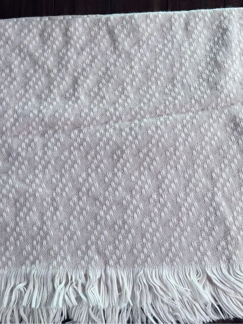 Vintage Pendleton Cream Textured 100% Virgin Wool Blanket with Fringe